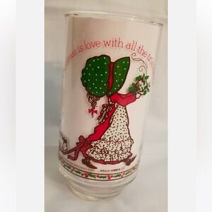 Vintage HOLLY HOBBIE Christmas COCA COLA Glass - LIMITED ED HOLLY with Green Hat